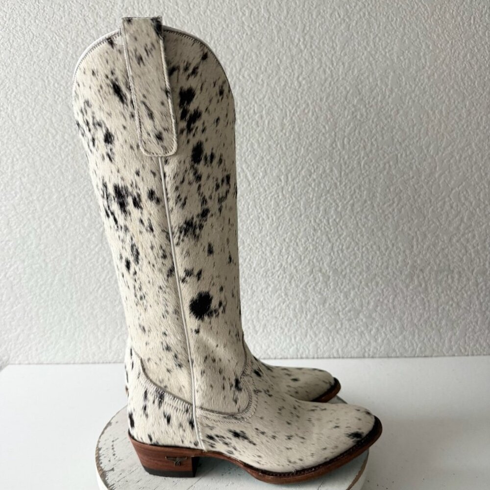 Lane Boots Womens Cowhide Cowboy Boots Tall Black Western Cow Skin Size 7.5 NEW - Picture 2 of 13